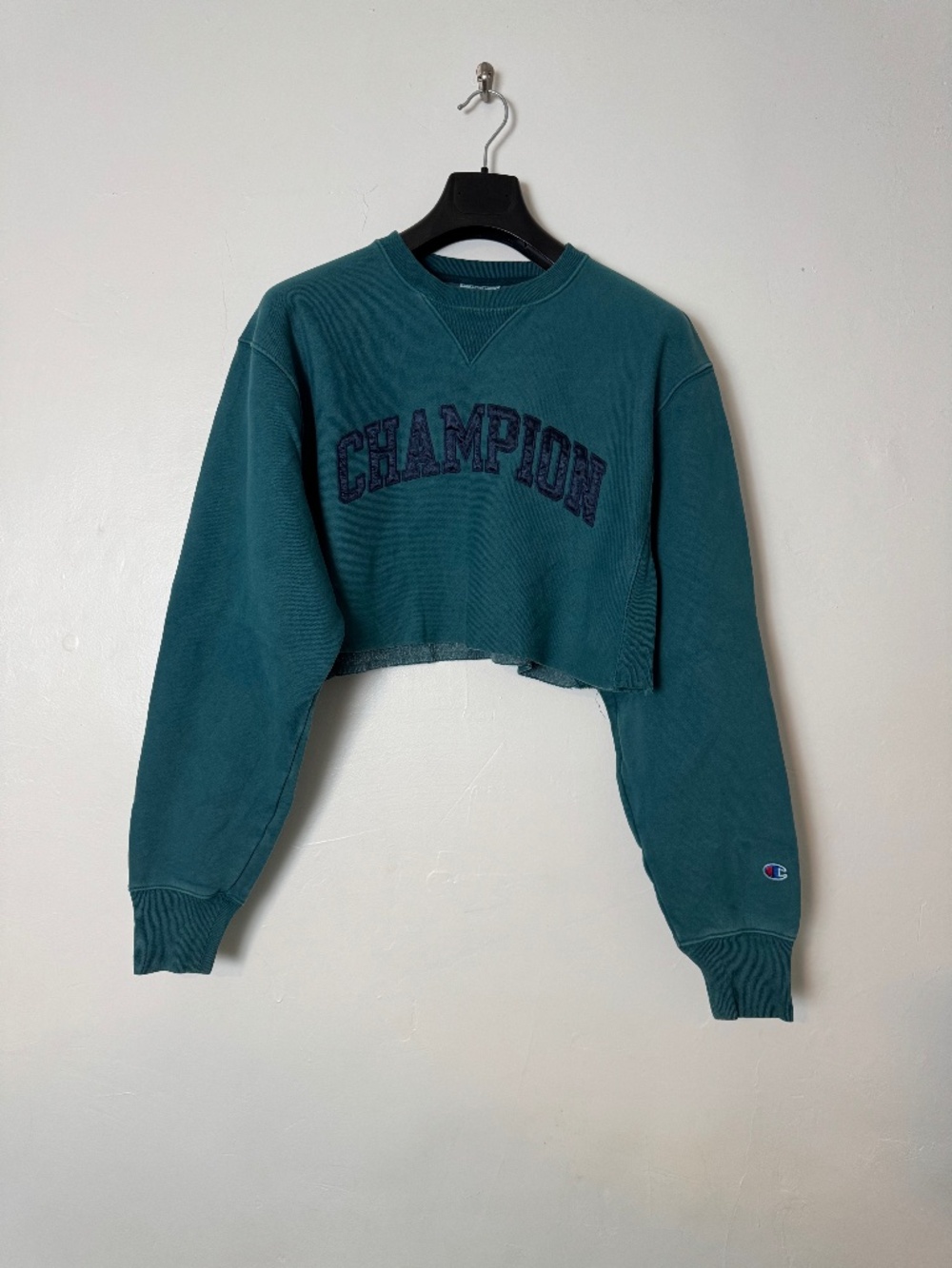 Champion Cropped Crewneck Reverse Weave Green Sweatshirt